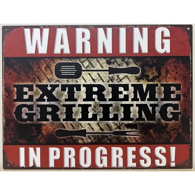 BBQ Wandbord Warning Extreme Grilling In Progress 33×25 cm