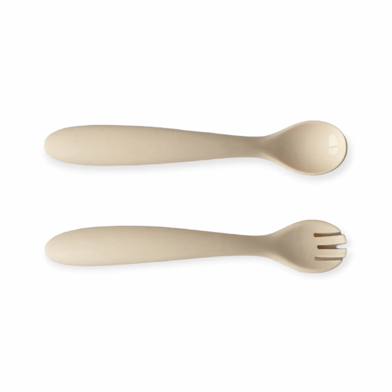 Siliconen Lepel en Vork ‘Puck’ – Ivory Sky