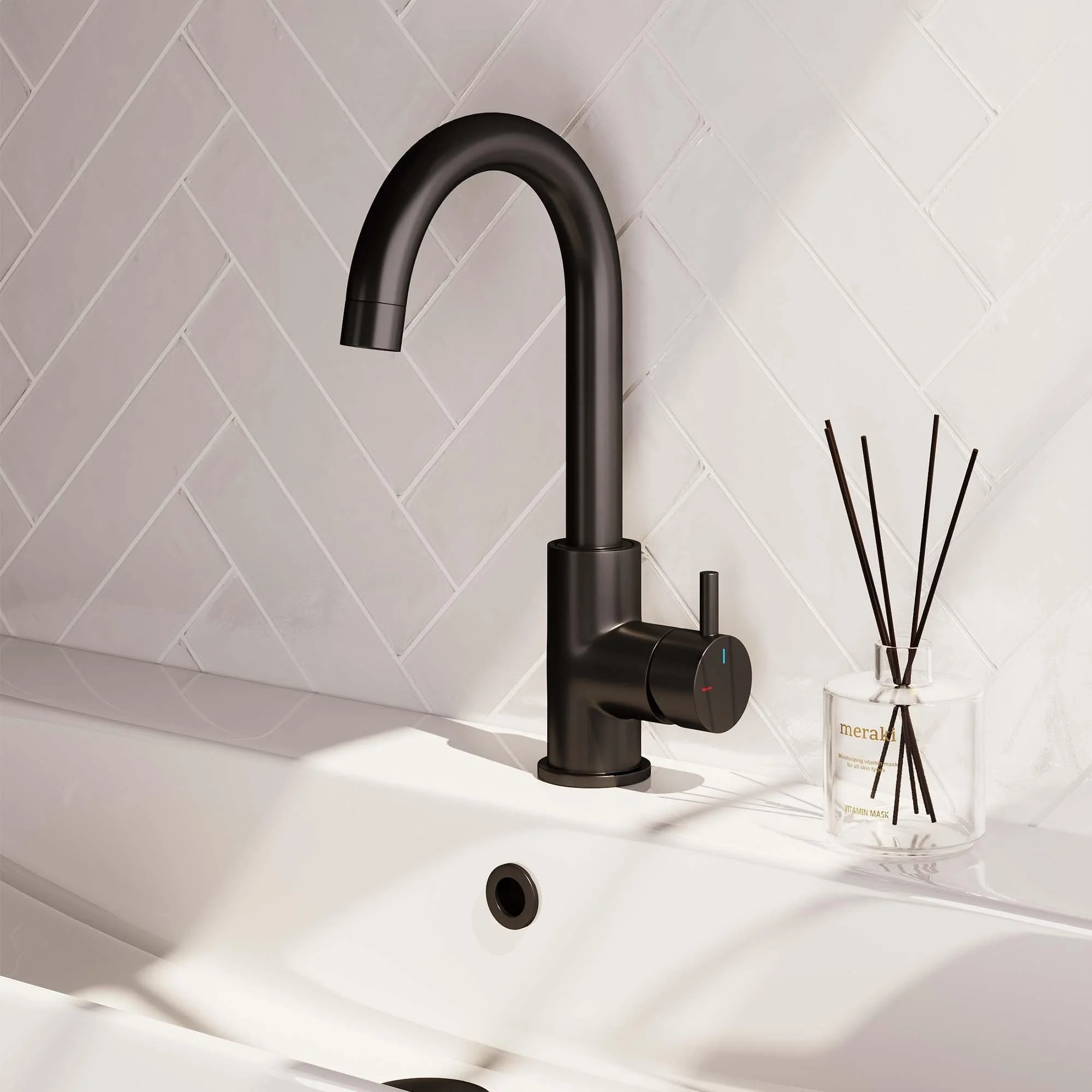 BRAUER Black Edition hoge opbouw wastafelmengkraan met draaibare ronde uitloop model B mat zwart