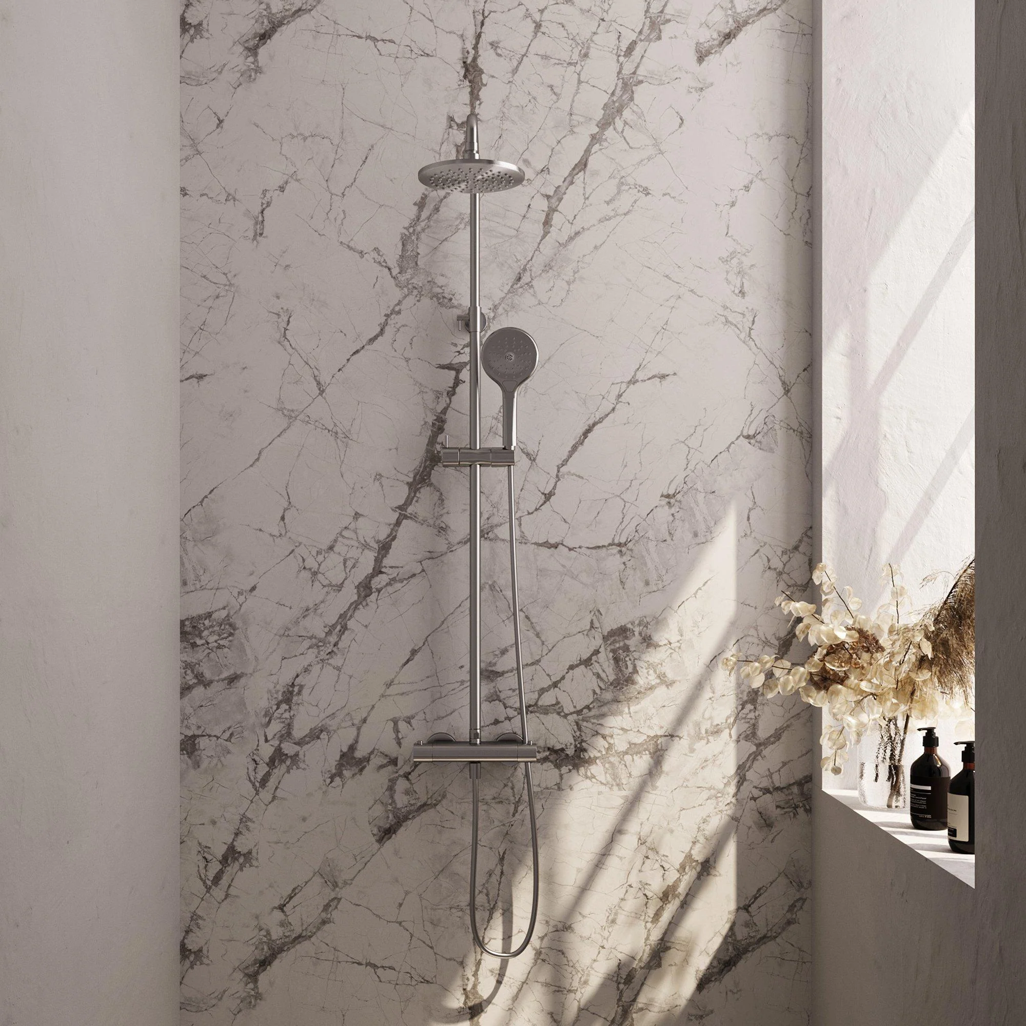 Brauer Brushed Edition opbouw regendoucheset met 3 standen handdouche en hoofddouche 20cm RVS geborsteld PVD