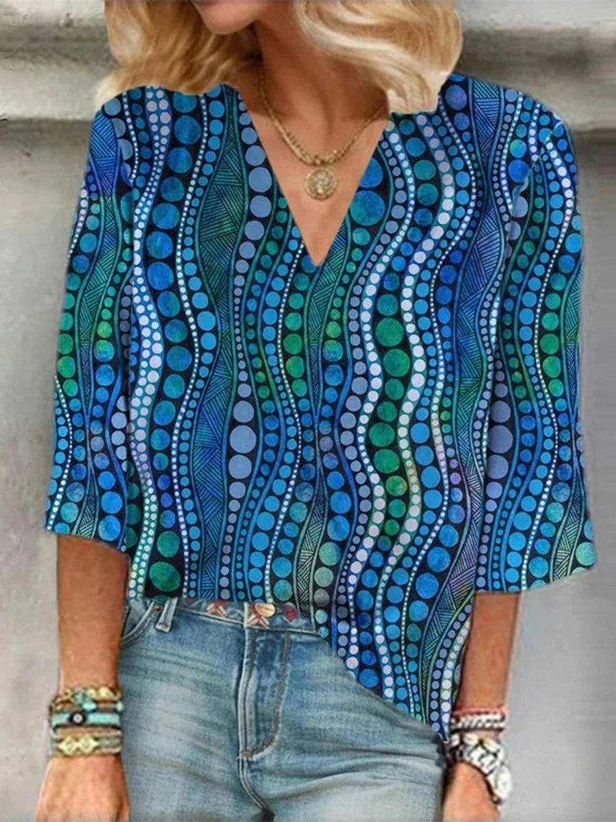 Blouse met Abstracte print en V-hals