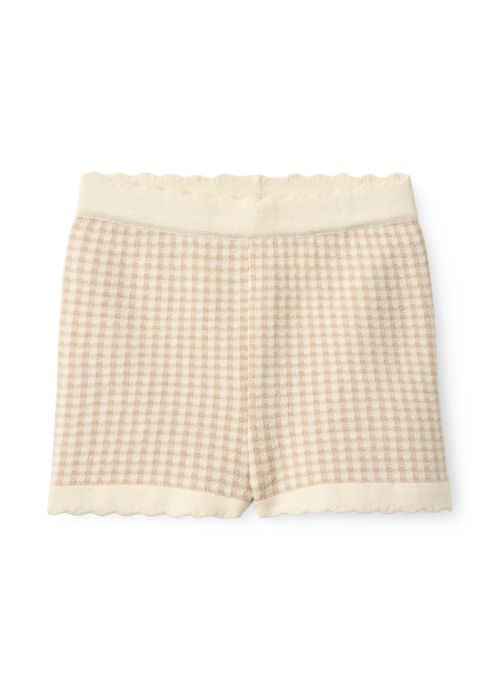 Kort gebreid broekje – Jacquard Beige Check – Biologisch katoen – Copenhagen Colors