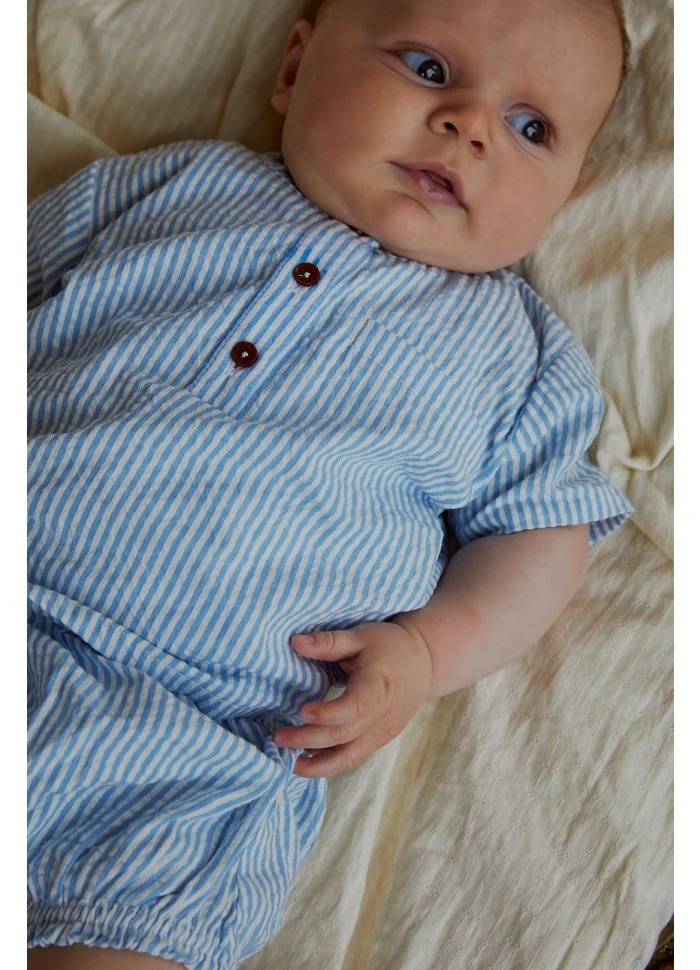Top en broekje set – Seersucker Baby Set – Biologisch katoen – Blauw/wit gestreept – Copenhagen Colors