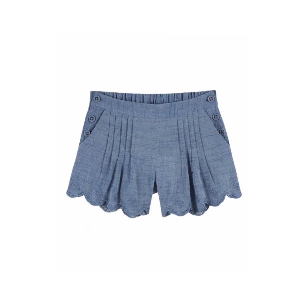 Kort broekje – Chambray Brodee – Katoen  – Denim/blauw – Emile et Ida