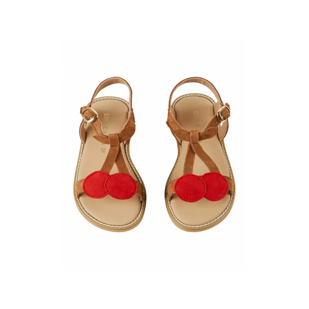 Leren sandalen – Kersjes – Bruin/Rood – Emile et Ida