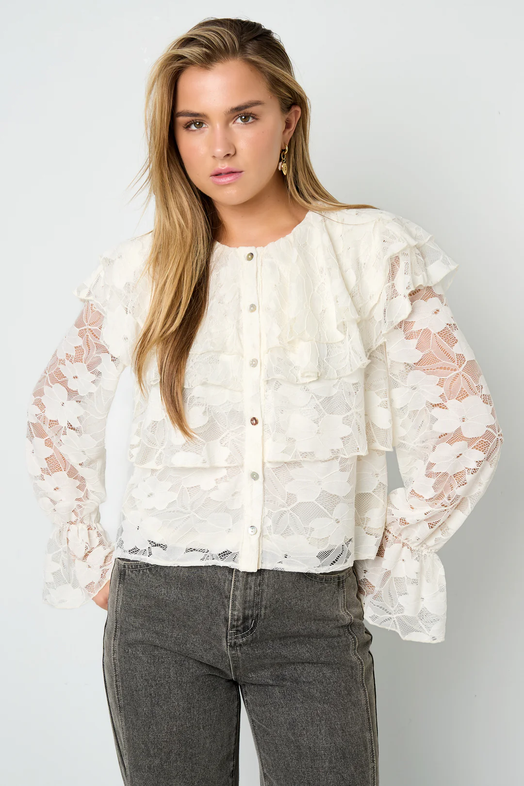Elegante Bloemen Blouse met Kant & Ruches | Gimme