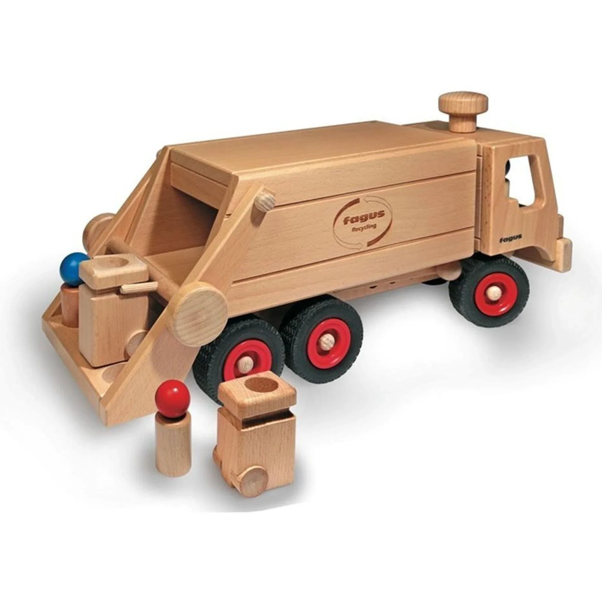 Houten Vuilniswagen met twee vuilnisbakken