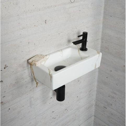 Carrara Marmer Look Fonteinset Wiesbaden in Mat Zwart (Kraangat Rechts)