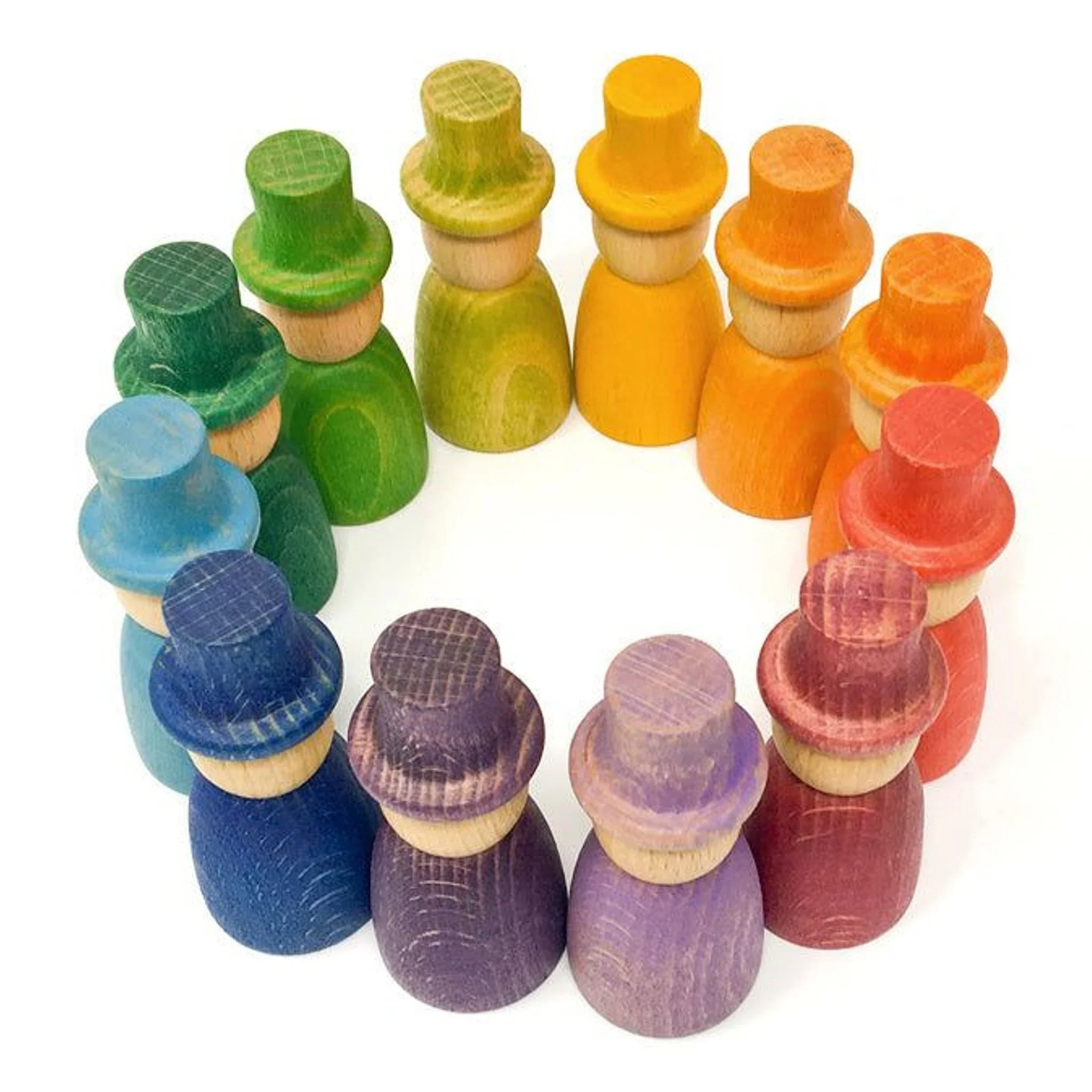 Houten nins – poppetjes met hoed (12 stuks)