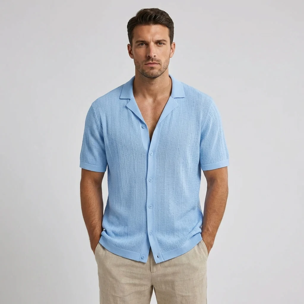 Brixon Korte Mouwen Gehaakt Casual Shirt