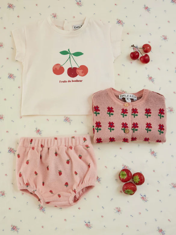 Luierbroekje badstof – Bloomer Imprime – Biologisch katoen – Roze/Aardbeitjes – Emile et Ida