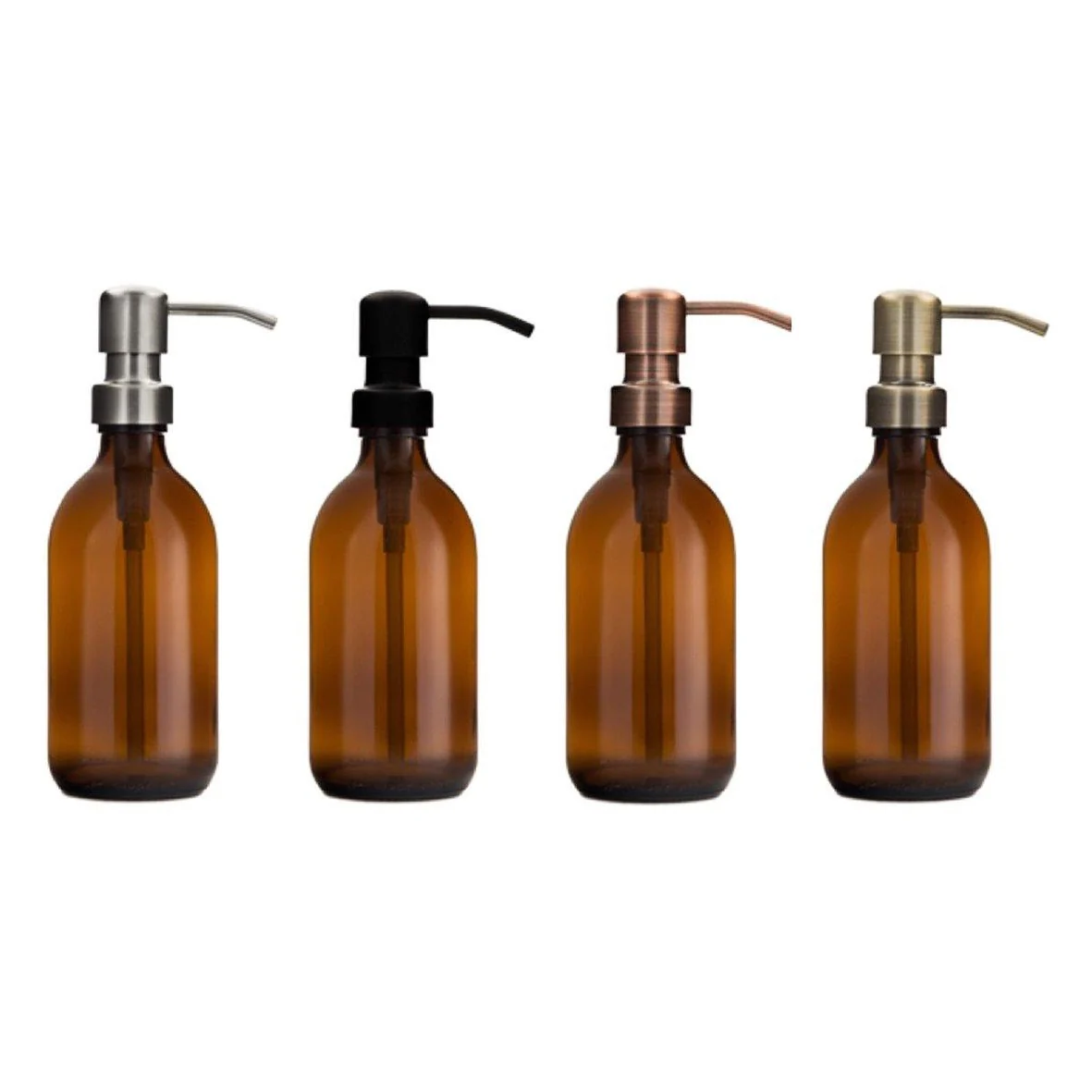 Amberkleurige Glazen Fles met RVS Zeeppompje
