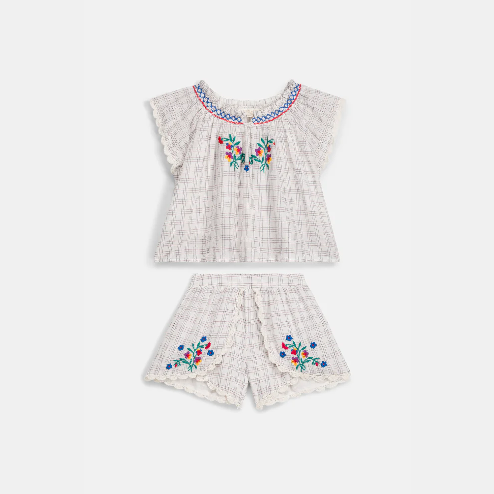 Baby set Perlane – Top & bloomer – Biologisch katoen – Cream Cruise Checks – Louise Misha