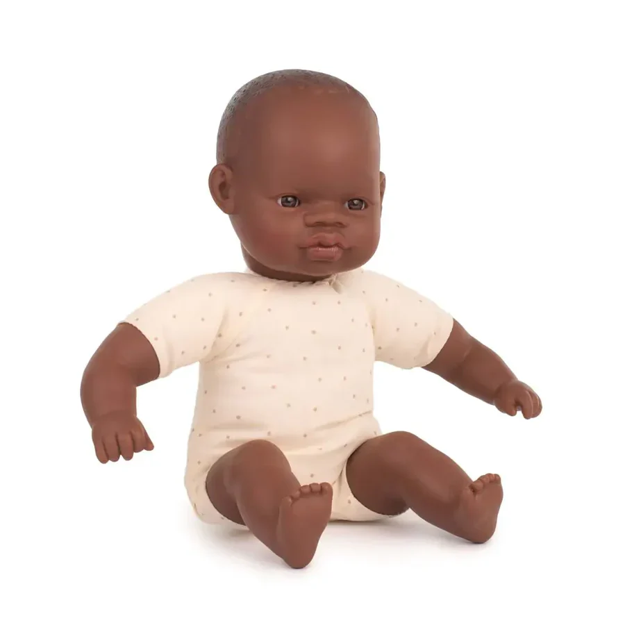 Miniland – Babypop Afrikaans met zacht lijfje – 32 cm -100% ftalaat vrij vinyl