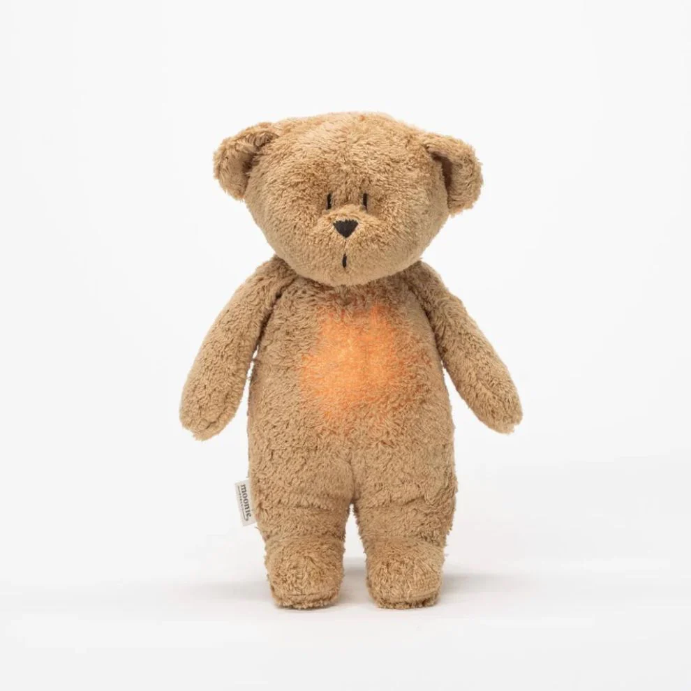 Knuffelbeer met hartslag & white noise – The Humming Bear 2.0 – Biologisch GOTS katoen – Moonie