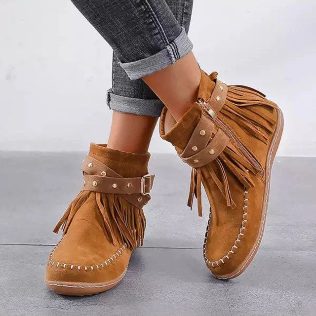 Comfortabele Vintage Dames Schoenen Met Rits – Brunen