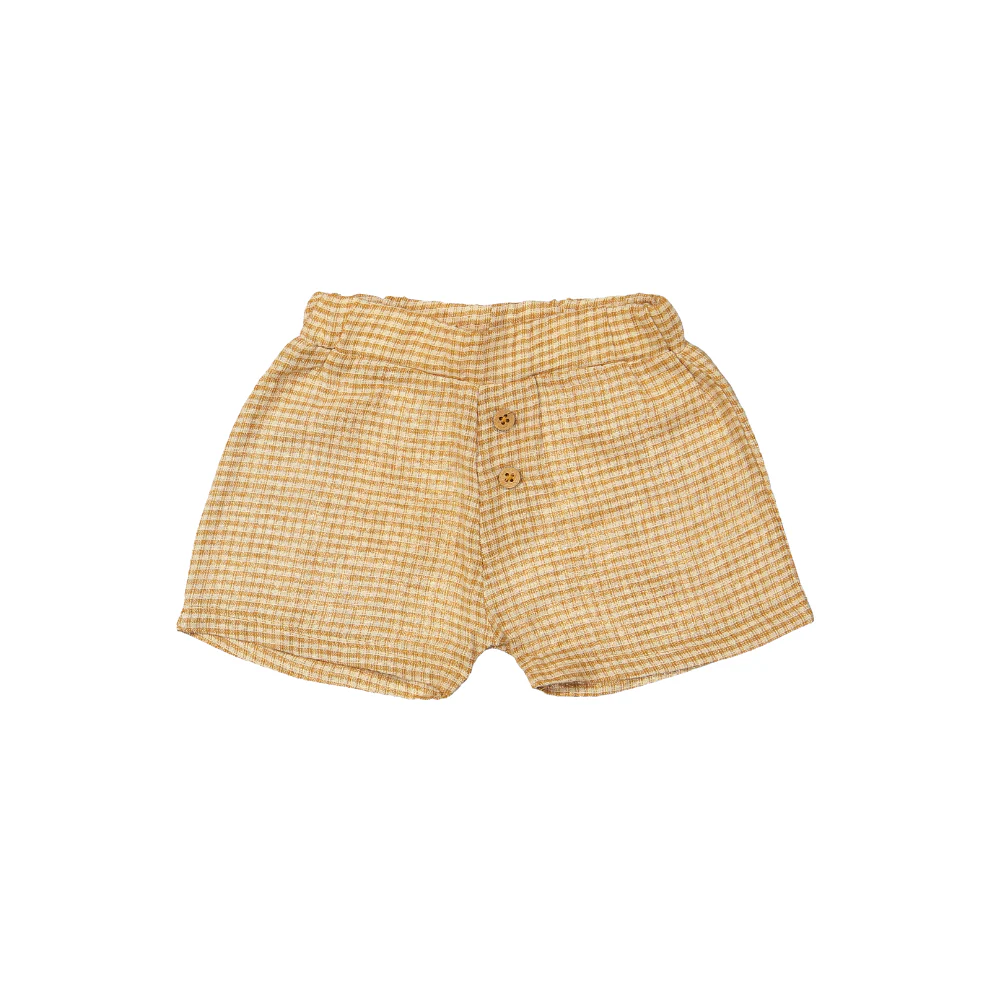 Kort broekje Zuri – Linnen/Katoen – Square Brown/Bruin – Riffle Amsterdam