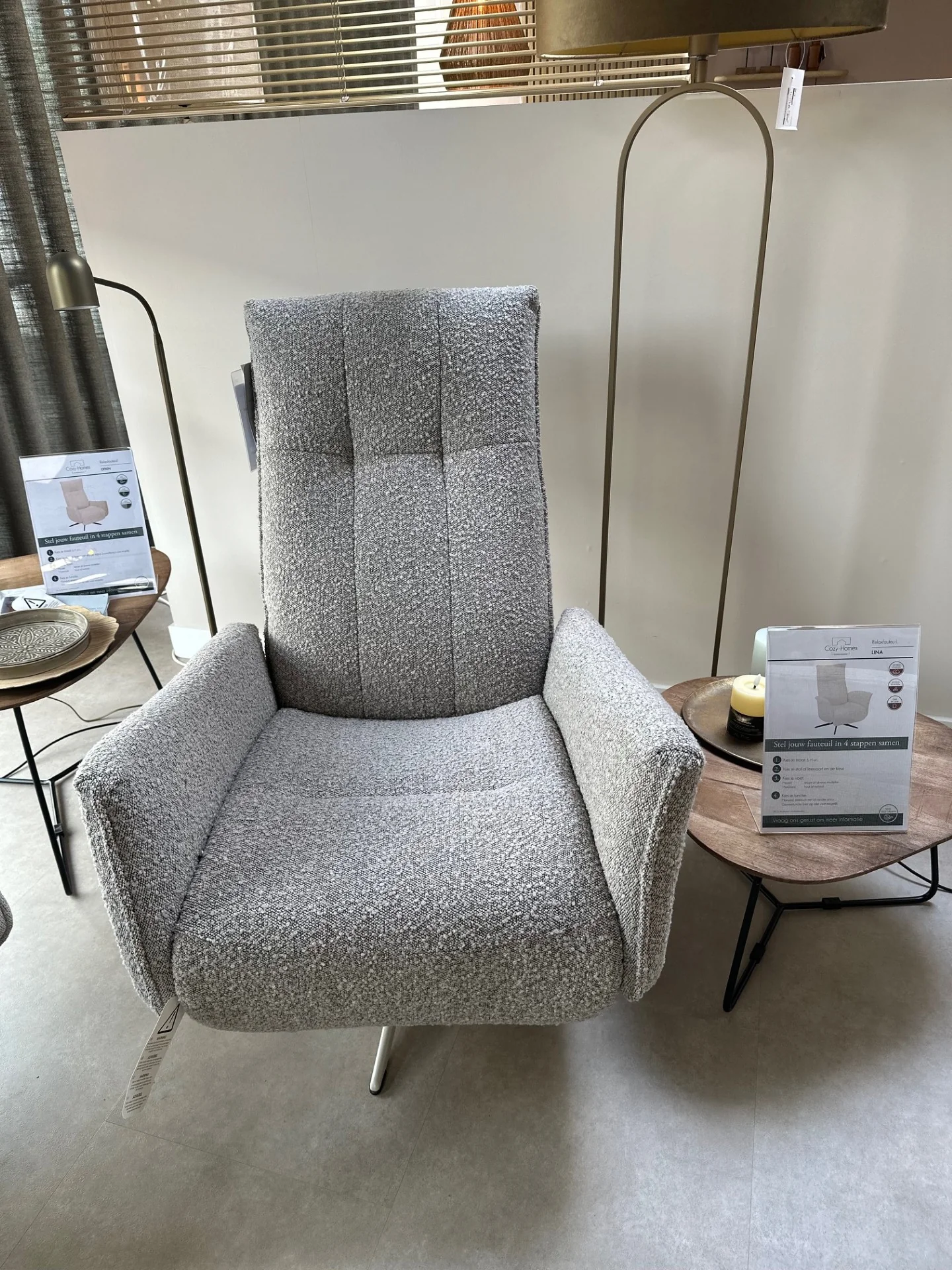 HK Fauteuil LYNN 3 manueel poot Polaris Greige PBV9, showmodel