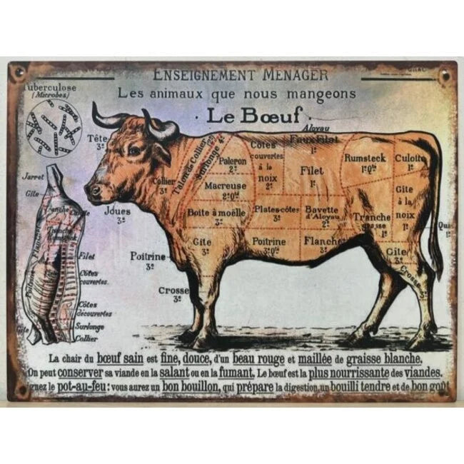 Wandbord Butchers Guide “Koe” Metaal 33×25 cm