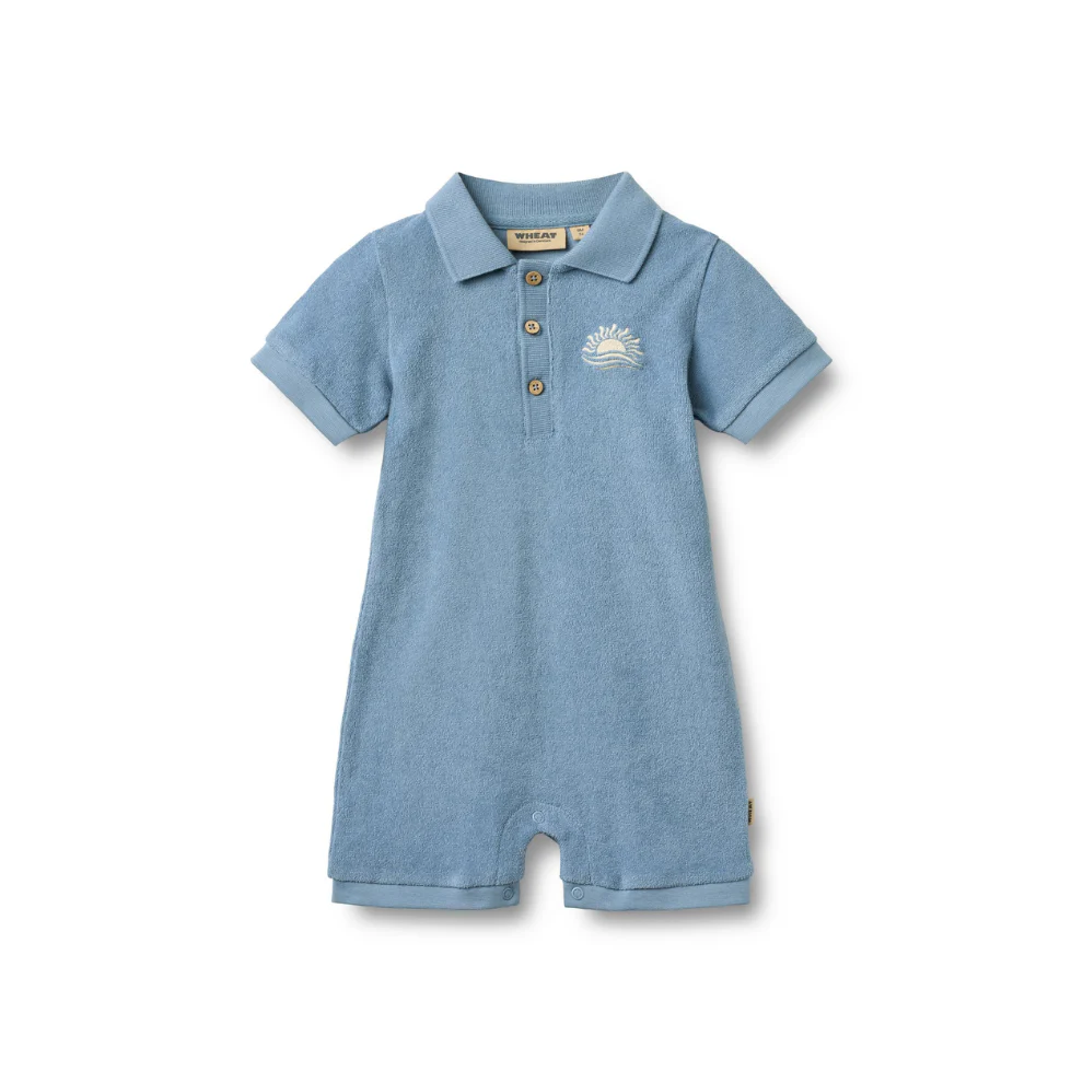 Badstof boxpakje – Playsuit Sully – Biologisch  katoen – Faded Denim/Blauw – Wheat