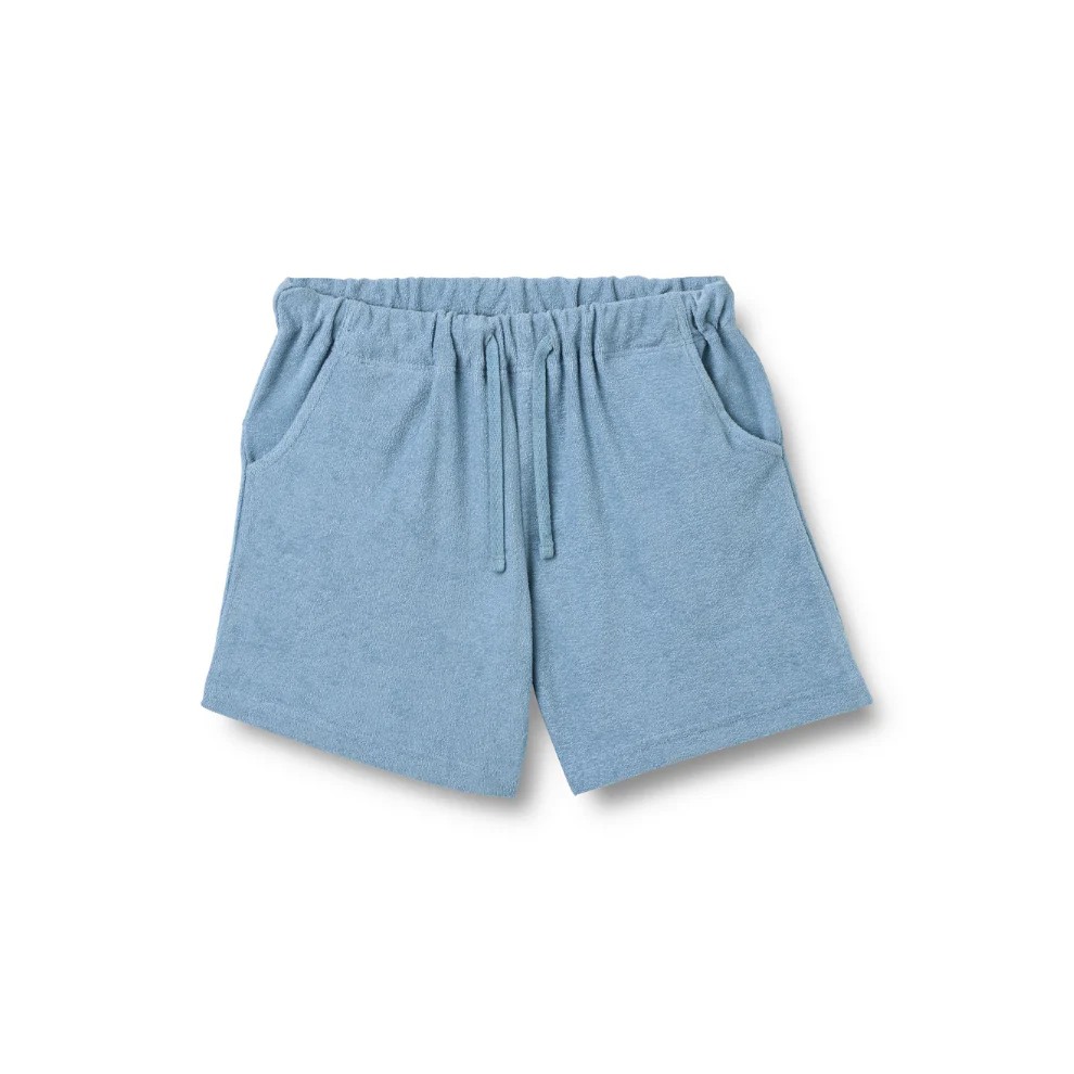 Badstof kort broekje – Jersey Shorts Kalle – Biologisch katoen – Faded denim/Blauw – Wheat