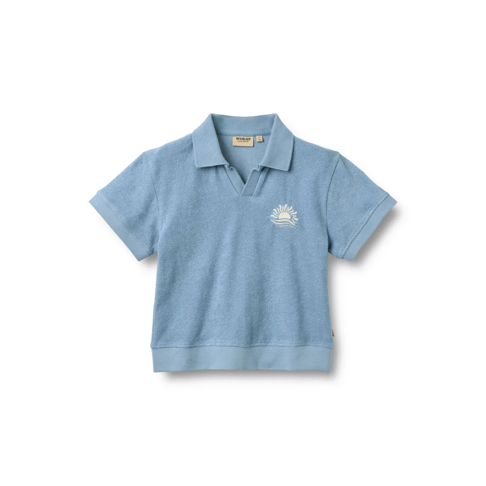 Badstof Top – Polo Shirt S/S Marlo – Biologisch katoen – Faded Denim/Blauw – Wheat