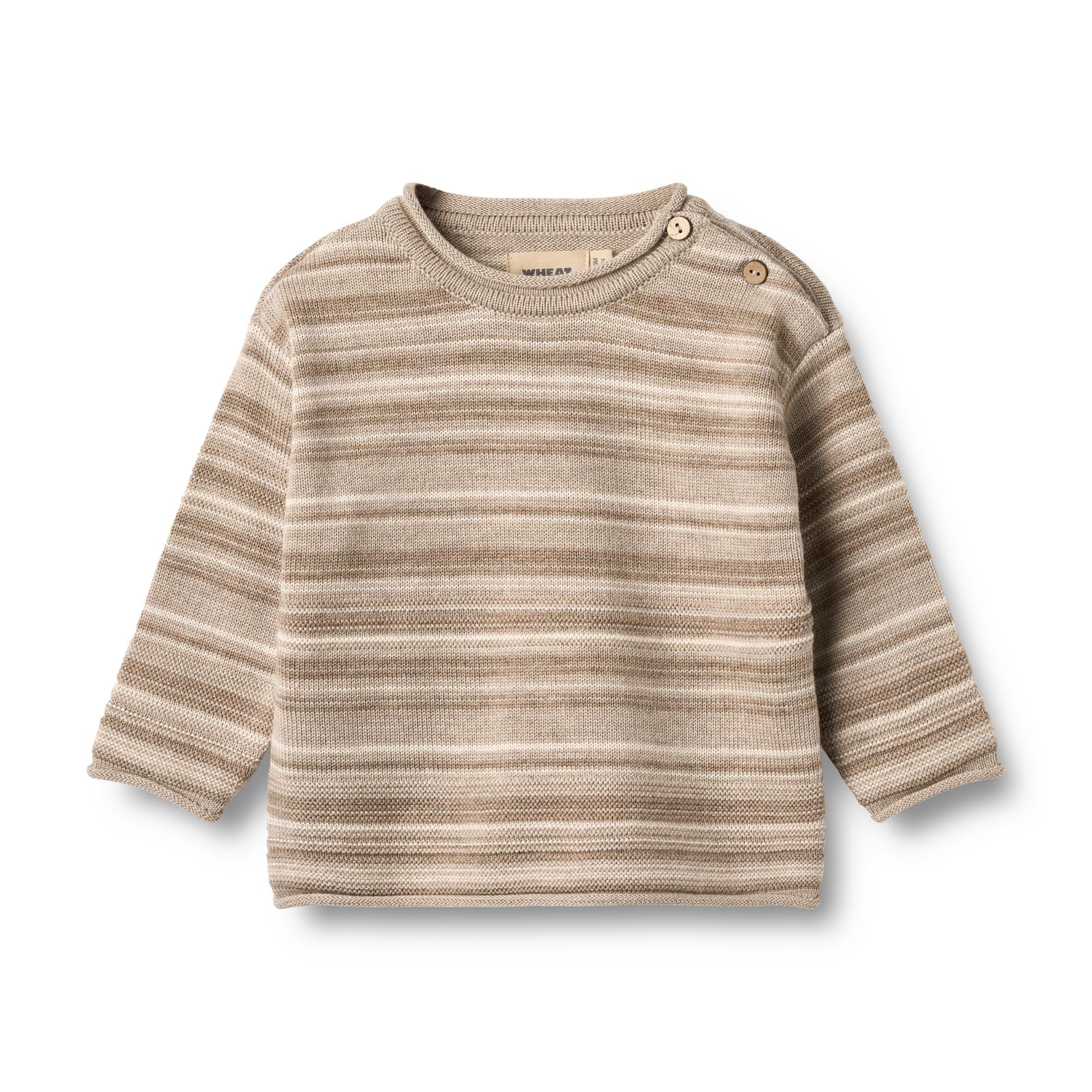 Gebreide trui Gunnar – Merino wol – Warm sand stripe – Wheat